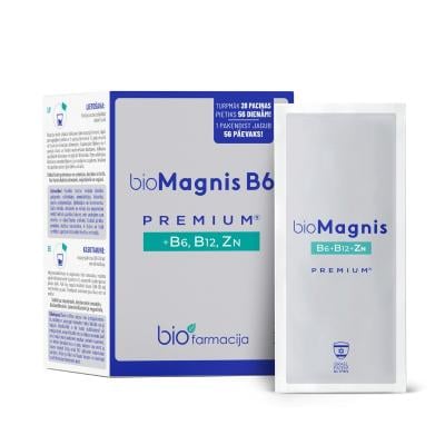 BIOFARMACIJA BIOMAGNIS B6 Premium + B6, B12, Zn pulveris N28