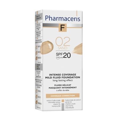 PHARMACERIS F Intense Coverage SPF20 tonālais krēms ar ilgu noturību 02 Sand 30ml