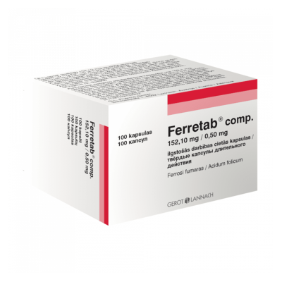 Ferretab comp. 152,10 mg/0,50 mg ilgstošās darbības cietās kapsulas N100