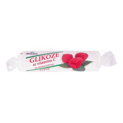 Glikoze ar vitamīnu C ar aromatizētāju - avene 10 tabletes