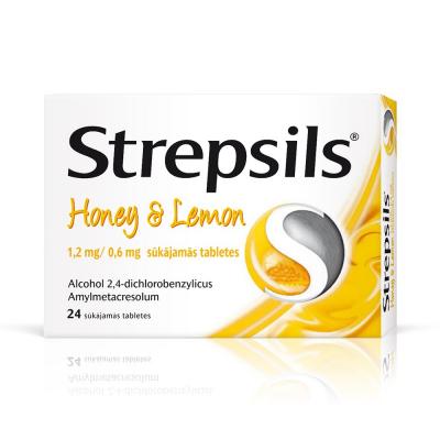 Strepsils Honey & Lemon 1,2 mg/0,6 mg sūkājamās tabletes N24 