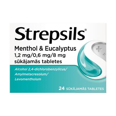 STREPSILS Menthol&Eucalyptus 1,2 mg/0,6 mg/8 mg sūkājamās tabletes N24
