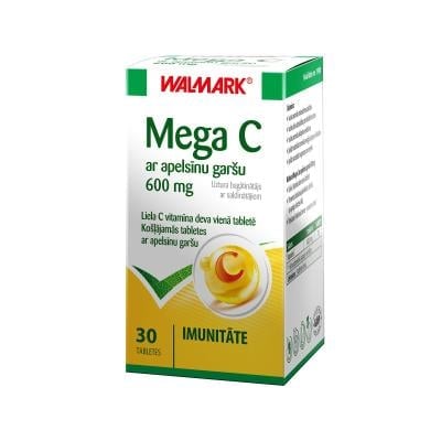 WALMARK MEGA C ar apelsīnu garšu 600mg  košļājamās tabletes N30