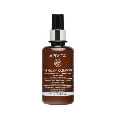 APIVITA 3 in 1 maigs attīrošais pieniņš sejai un acīm 200 ml