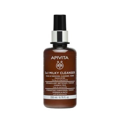 APIVITA 3 in 1 maigs attīrošais pieniņš sejai un acīm 200 ml