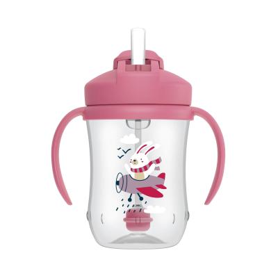 DR.BROWN'S mācību krūzīte ar salmiņu un atsvaru 6+ mēn. rozā 270ml