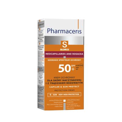 PHARMACERIS Sun SPF50+ sejas aizsargkrēms ādai ar paplašinātiem kapilāriem un rozāciju, 50 ml
