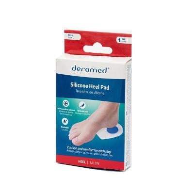 Deramed Silikona gela papēža aizsargs, L izmērs (10cm), atbilst apaviem ar 41-44 izmēru, pielīpošs gels stingri notur starpzoli vietā, bet ļauj to pārvietot, neatstājot nekādus nospiedumus, iepakojumā pāris (labā un kreisā).