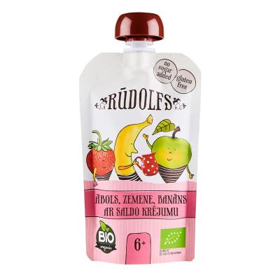 Rūdolfs BIO Ābolu banānu, zemeņu ar saldo krējumu biezenis 6+ DP 110g