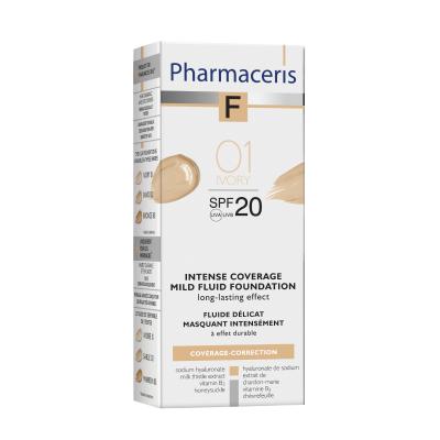 PHARMACERIS F Intense Coverage SPF20 tonālais krēms ar ilgu noturību 01 Ivory 30ml
