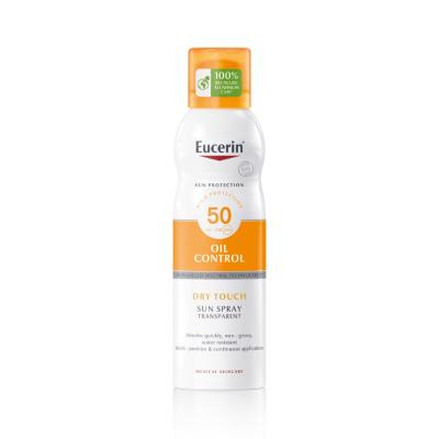 Eucerin Sun Oil Control Dry Touch SPF50 bezkrāsains izsmidzināms saules aizsarglīdzeklis 200 ml