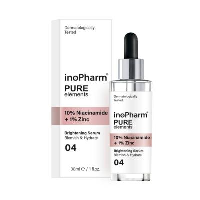 INOPHARM Pure Elements 10% Niacinamide + 1% Zinc izgaismojošs serums 30ml
