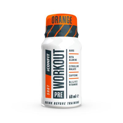 ICONFIT Pre Workout Shot škidrums apelsīnu garša 60 ml