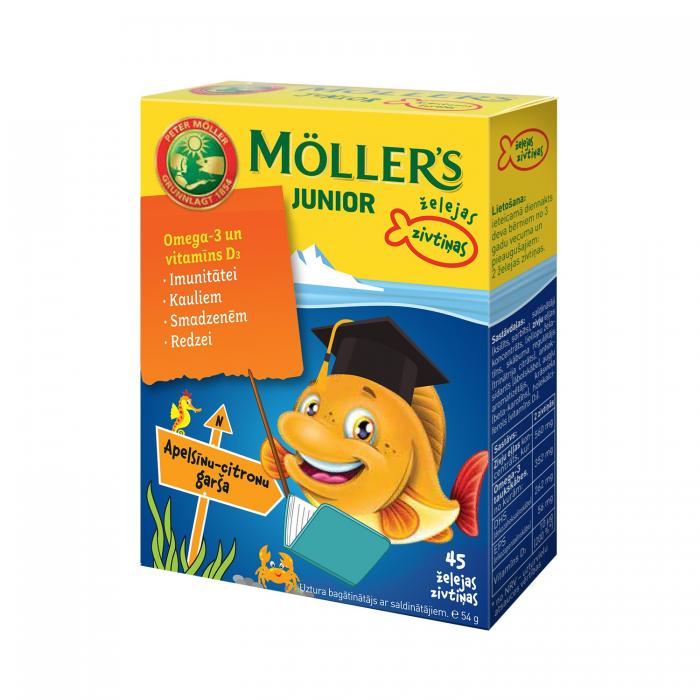 Möller’s Omega-3 JUNIOR (apelsīnu-citronu garša) zivju eļļas želejas zivtiņas N45