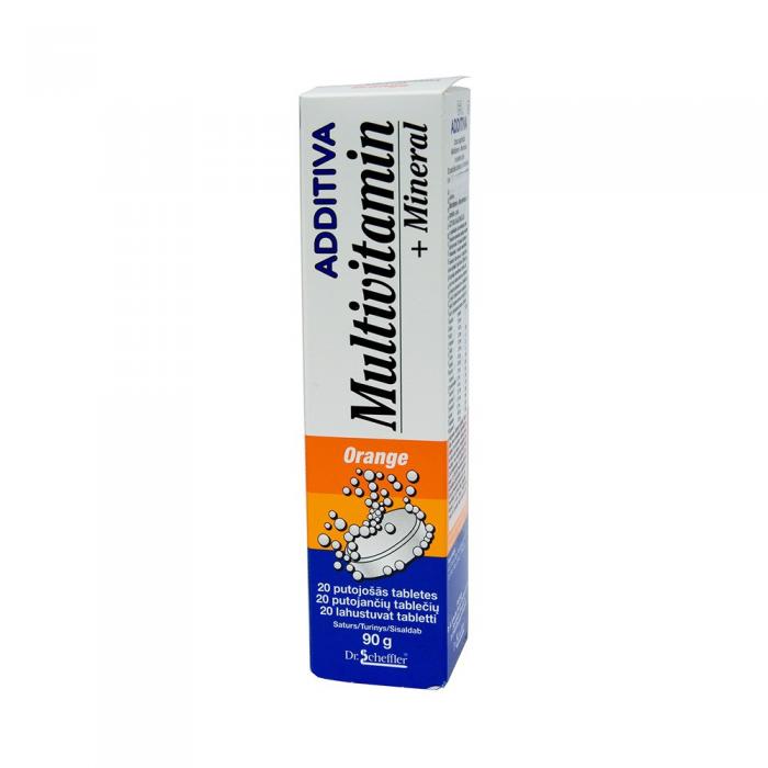 ADDITIVA Multivitamīni + Minerālvielas putojošās tabletes ar apelsīnu garšu N20