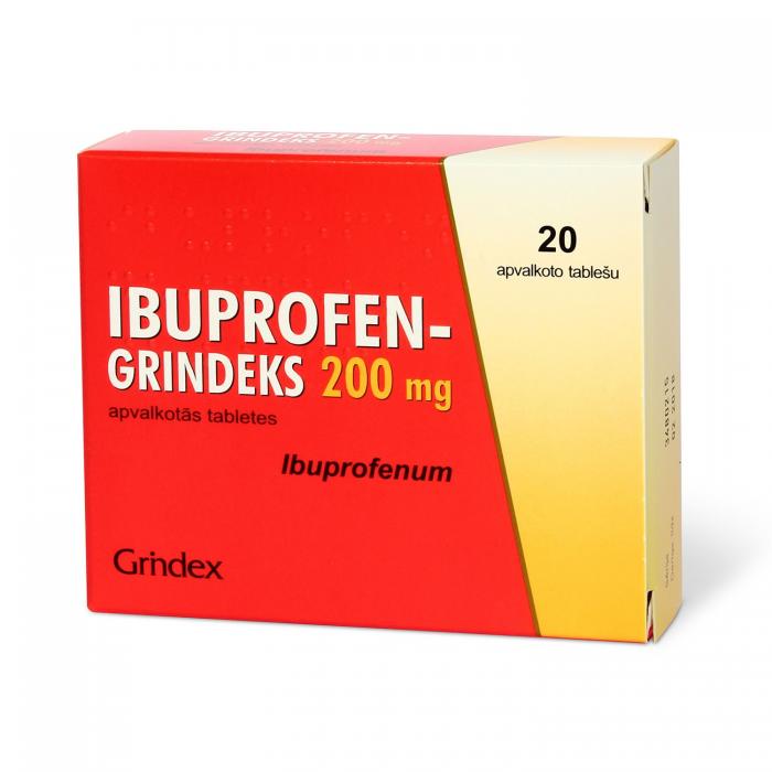 IBUPROFEN GRINDEKS 200 mg apvalkotās tabletes N20