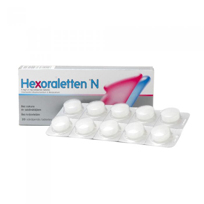 Hexoraletten N 5 mg/1,5 mg sūkājamās tabletes N20