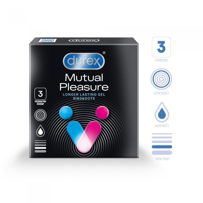 DUREX Mutual Pleasure Longer Lasting Gel Ribs&Dots  prezervatīvi N3 