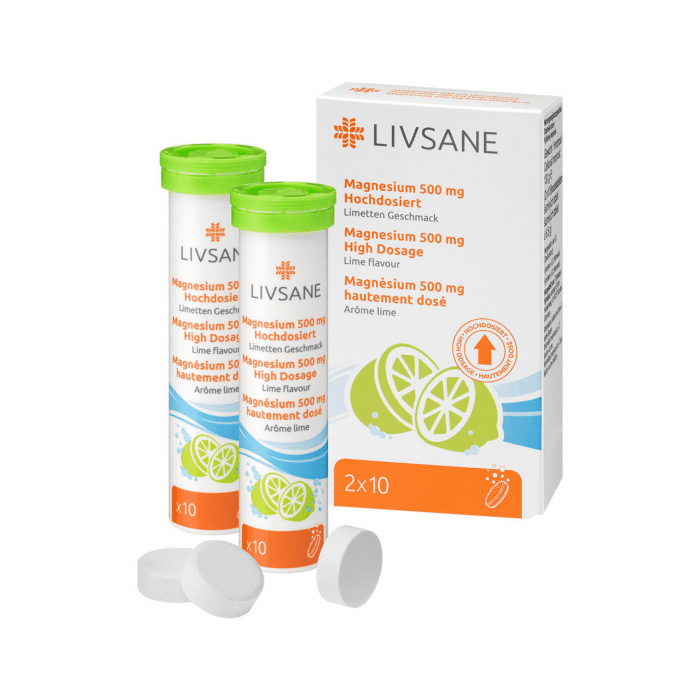 LIVSANE Augstas devas šķīstošais magnijs 500 mg tabletes N20