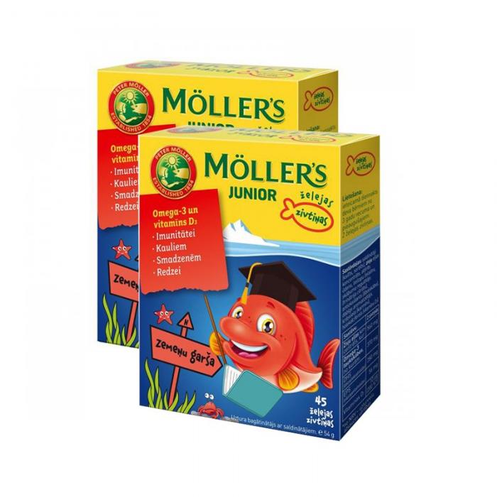 Möller’s Omega- 3 JUNIOR (zemeņu-aveņu garša) zivju eļļa želejas N45 1+1 komplekts