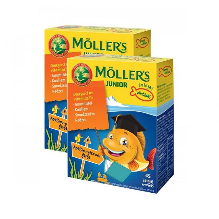 Möller’s Omega-3 JUNIOR (apelsīnu-citronu garša) zivju eļļa želejas N45 1+1 komplekts