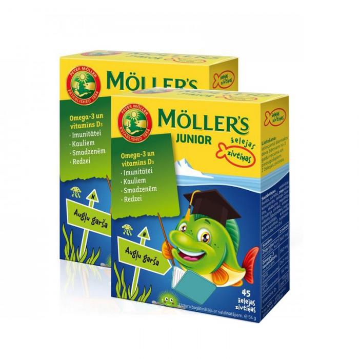Möller’s Omega-3 JUNIOR (augļu garša) zivju eļļa želejas N45 1+1 komplekts