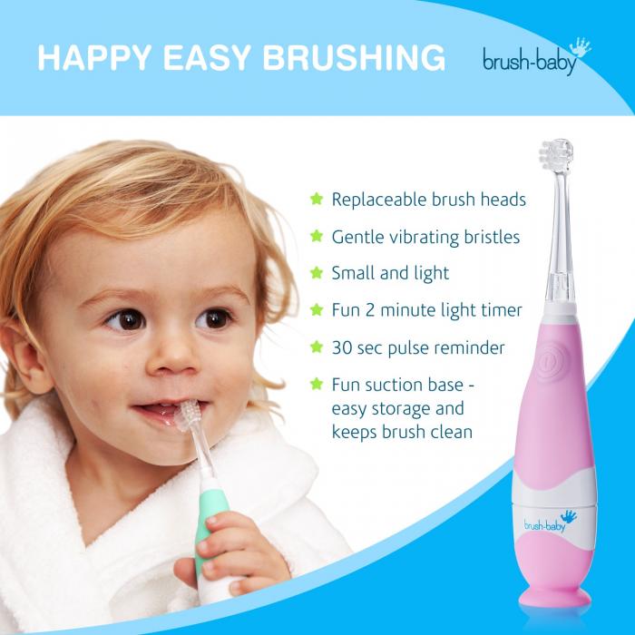 BRUSH-BABY Babysonic soniskā zobu birste, 0-3 gadi ROZĀ