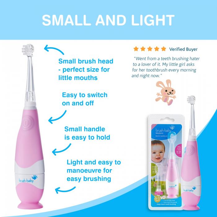 BRUSH-BABY Babysonic soniskā zobu birste, 0-3 gadi ROZĀ