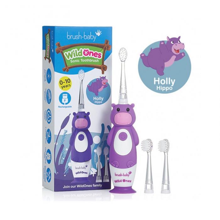 BRUSH BABY Wildones uzlādējama elektriskā zobu birste Hippo 0-10 g.