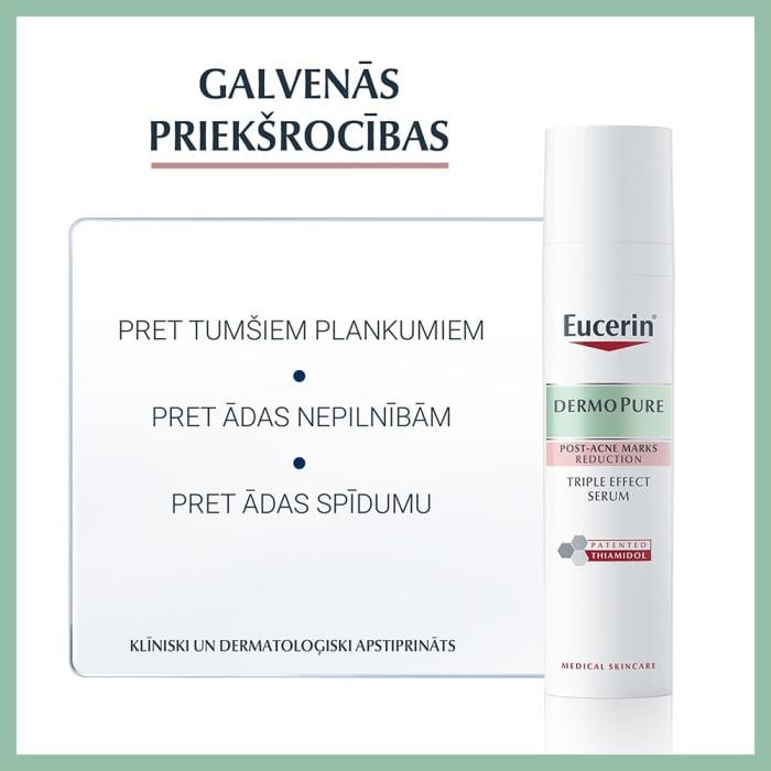 EUCERIN DermoPure Triple Effect Serum ādas toņa izmaiņu samazināšanai pēc aknes, 40 ml