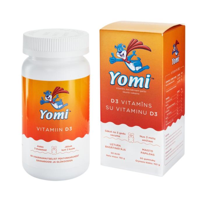YOMI D3 vitamīns košļājamās pastilas N60
