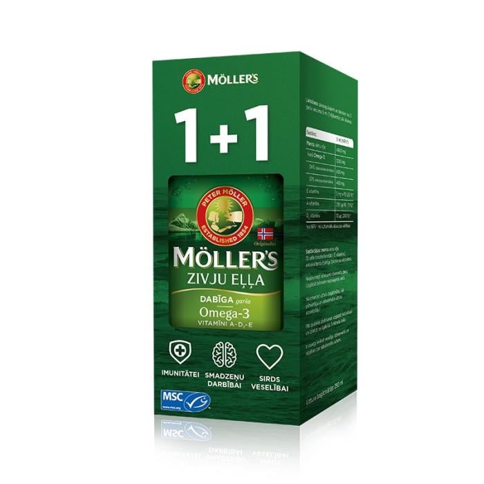 MOLLERS Omega-3 Dabīgā zivju eļļa 250ml 1+1 komplekts