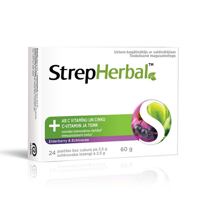 STREPHERBAL Elderberry & Echinacea sūkājamās tabletes N24