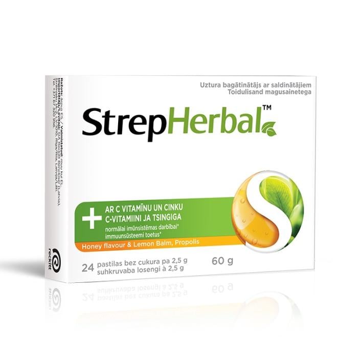 STREPHERBAL Honey & Lemon, Propolis sūkājamās tabletes N24