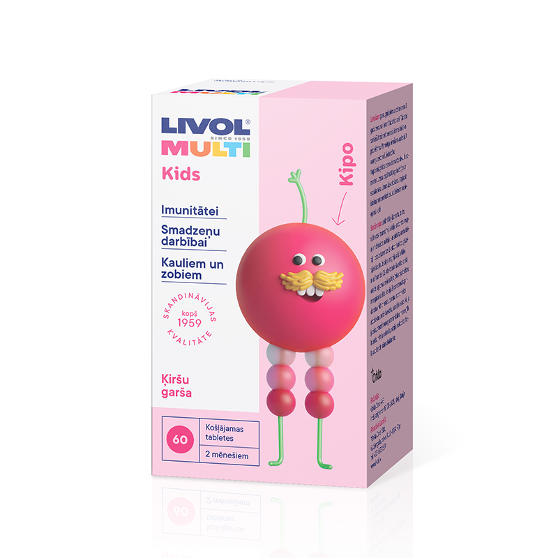 LIVOL MULTI KIDS (ĶIRŠU GARŠA) košļājamās tabletes, 60 gab.