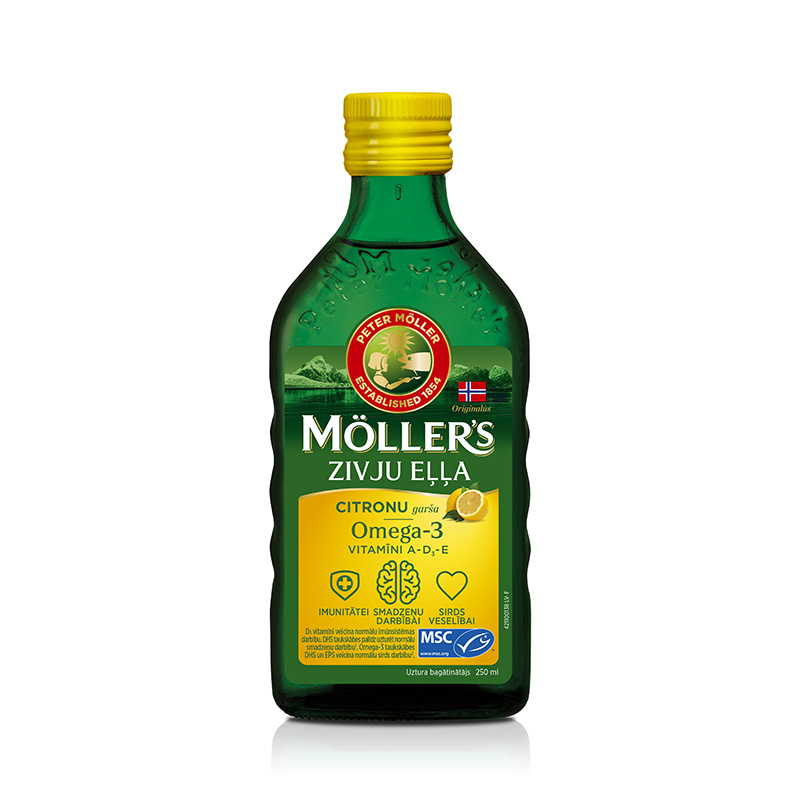 MOLLERS zivju eļļa ar citronu garšu, 250 ml