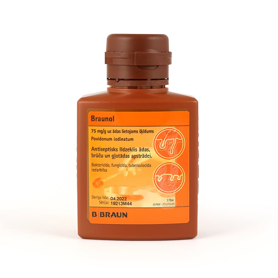 Braunol 75 mg/g uz ādas lietojams šķīdums