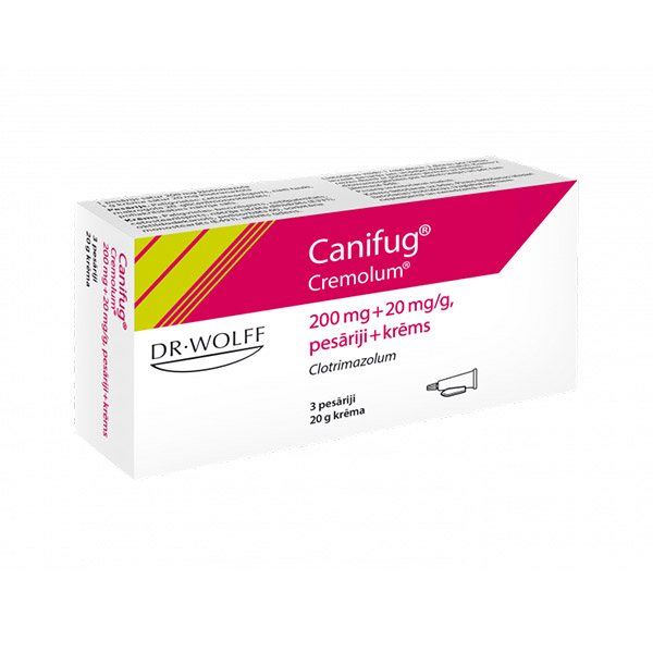 Canifug Cremolum, 20 mg/g + 200 mg, krēms + pesāriji