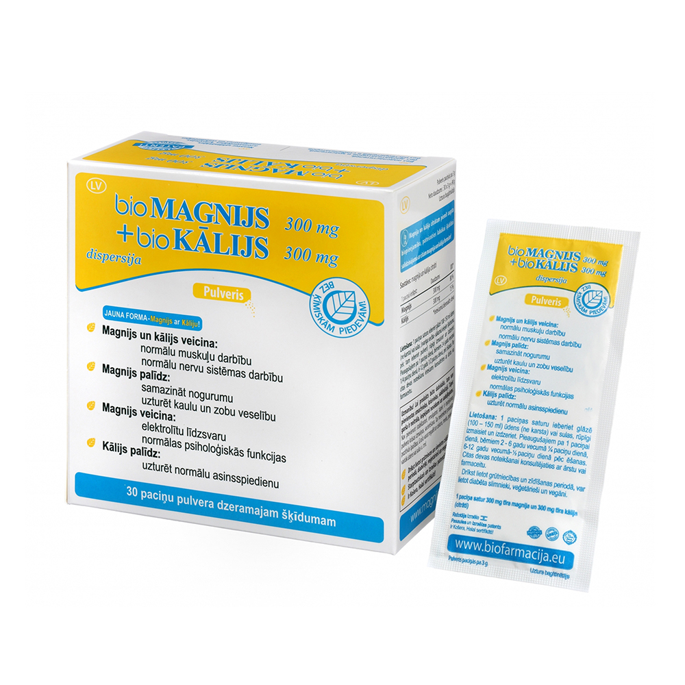 BIOFARMACIJA Biomagnijs 300 mg + Biokālijs 300 mg pulveris, 30 gab.