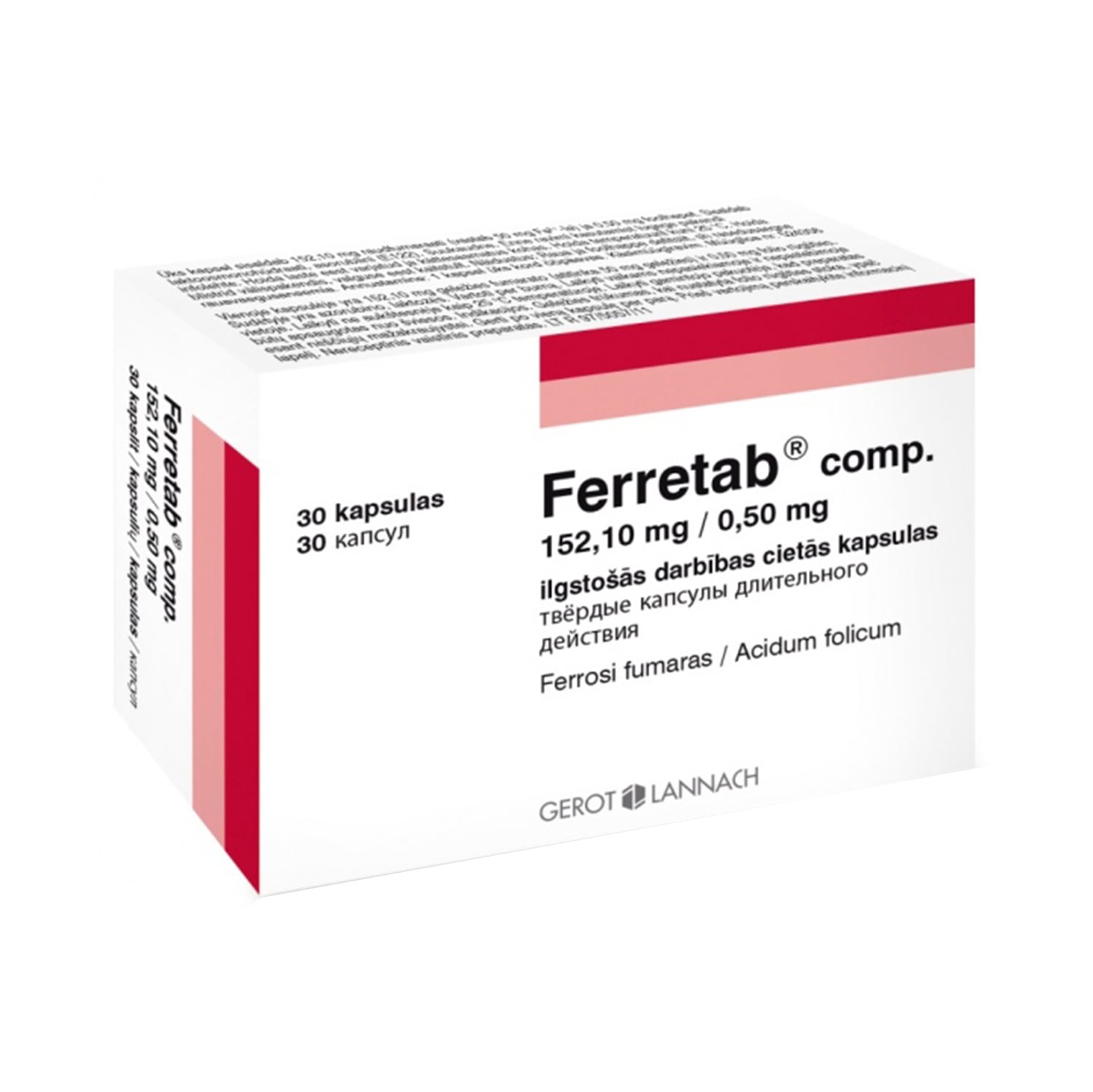 Ferretab comp. 152,10 mg/0,50 mg ilgstošās darbības cietās kapsulas