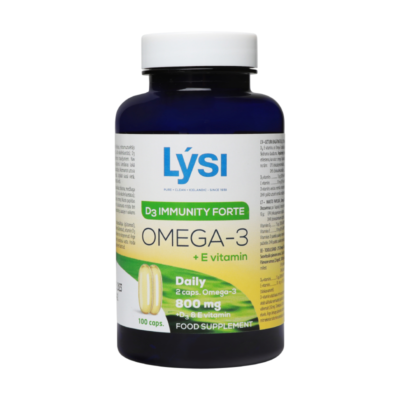 Lysi Immunity Forte zivju eļļa ar D3 + E vitamīniem, 100 kapsulas