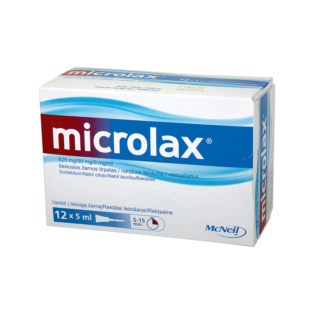 Microlax 625 mg/90 mg/9 mg/ml rektālais šķīdums