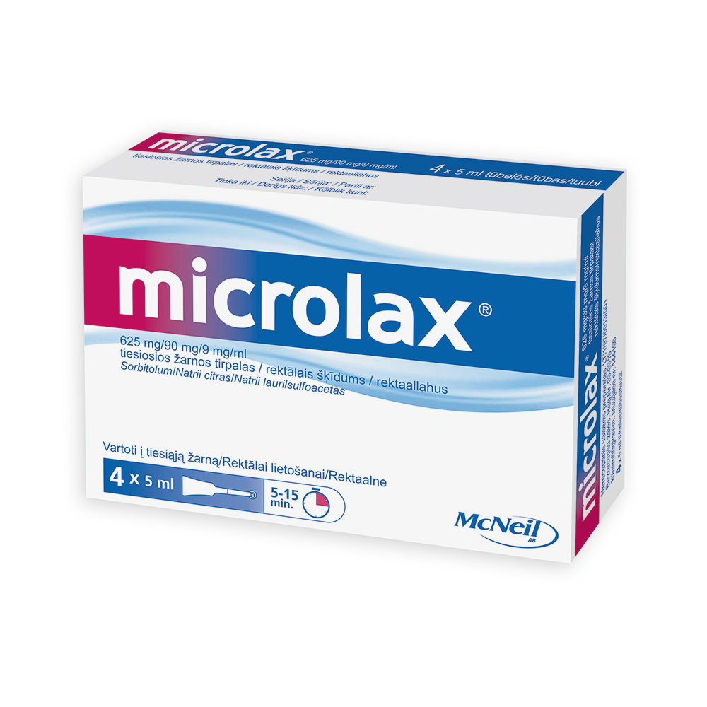 Microlax 625 mg/90 mg/9 mg/ml rektālais šķīdums