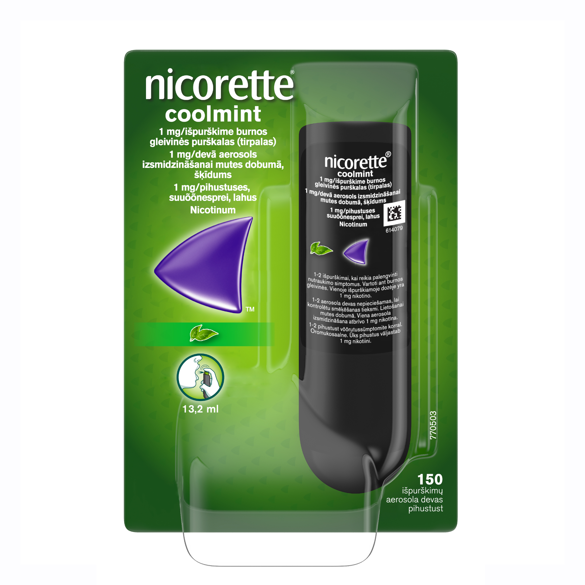 Nicorette Coolmint 1 mg/devā aerosols izsmidzināšanai mutes dobumā, šķīdums