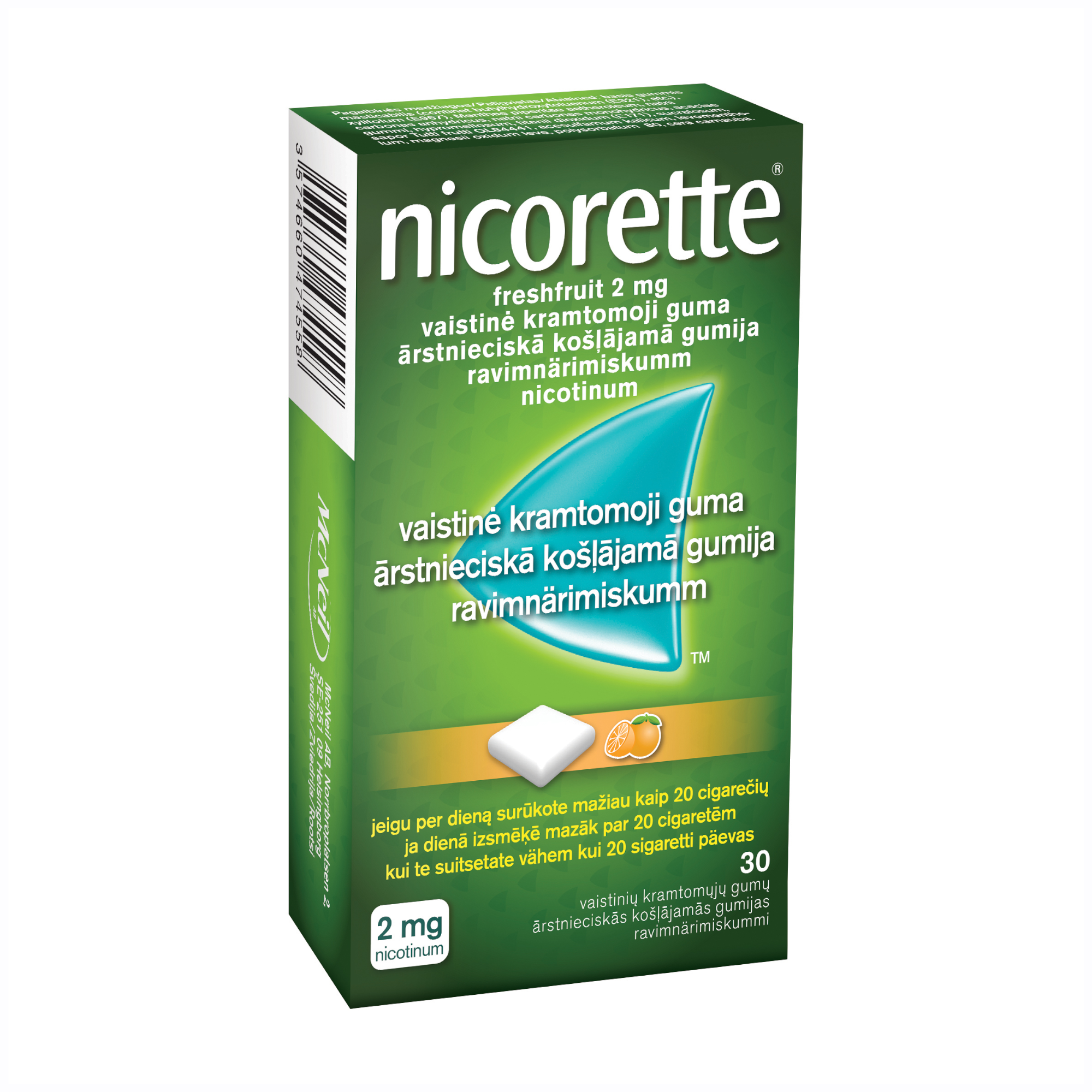 Nicorette Freshfruit 2 mg ārstnieciskā košļājamā gumija