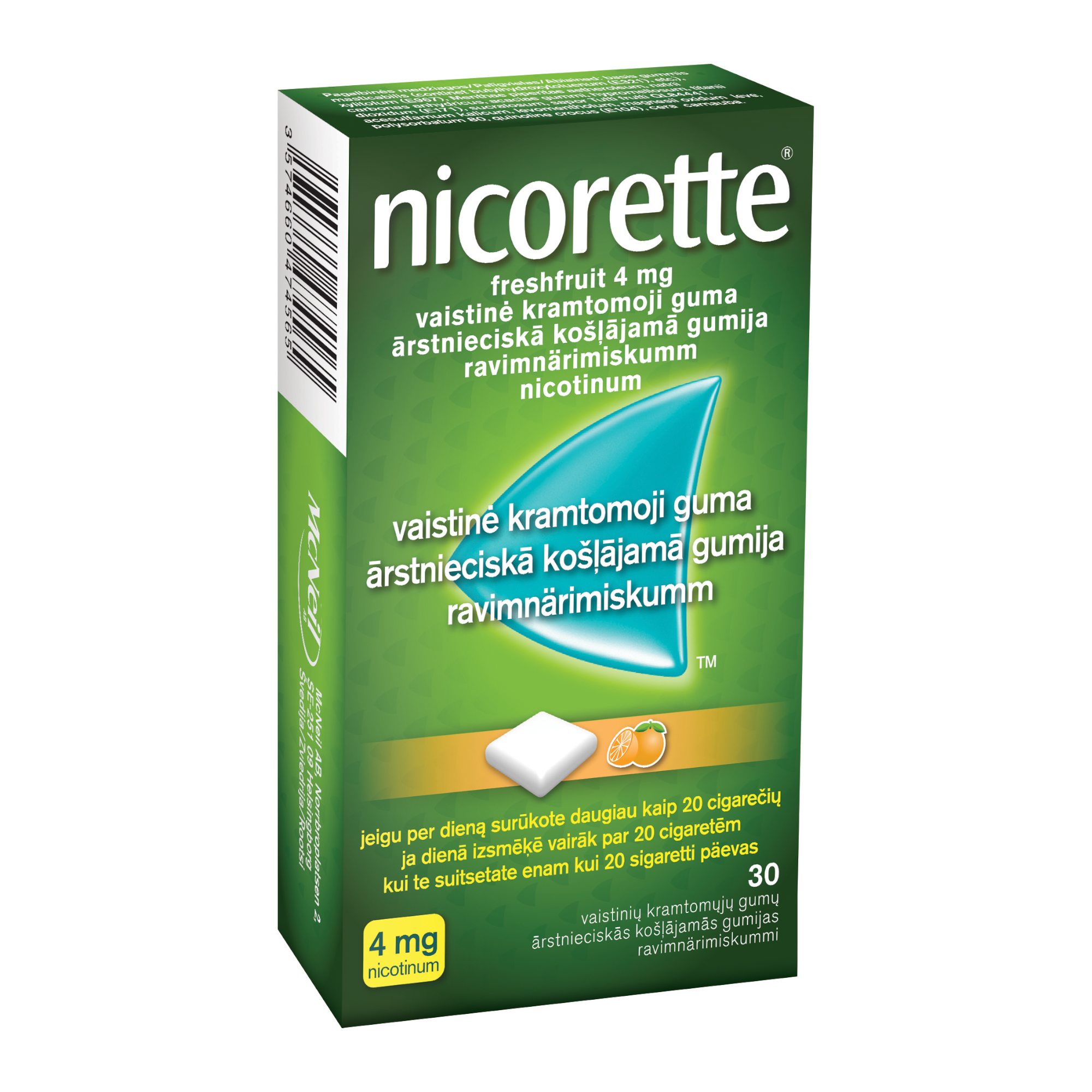 Nicorette Freshfruit 4 mg ārstnieciskā košļājamā gumija