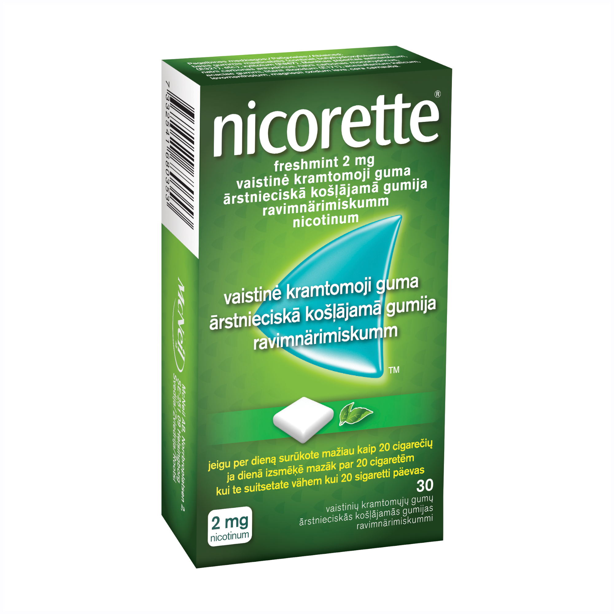 Nicorette Freshmint 2 mg ārstnieciskā košļājamā gumija