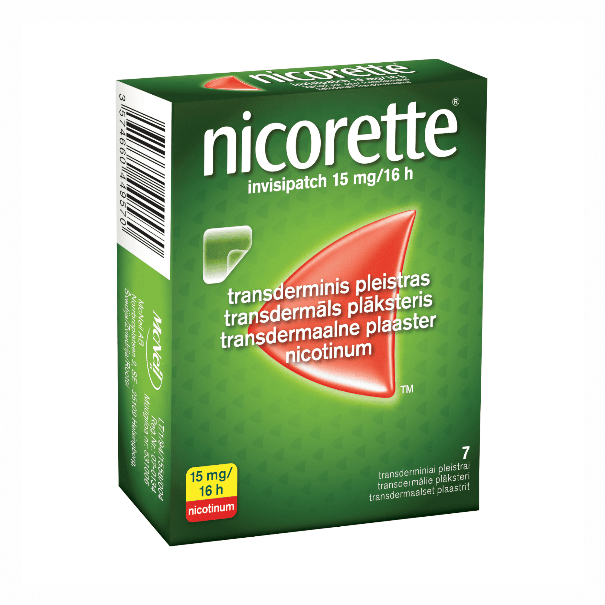 Nicorette invisipatch 15 mg/16 h transdermāls plāksteris