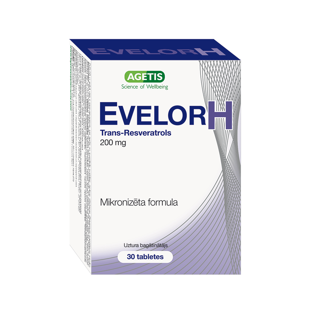 Agetis EVELOR® H Trans-Resveratrols 200 mg, 30 tabletes