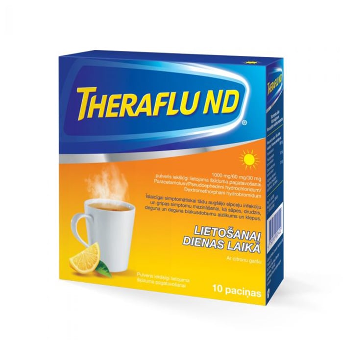 Theraflu ND 1000 mg/60 mg/30 mg pulveris iekšķīgi lietojama šķīduma pagatavošanai